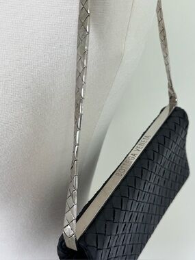 BOTTEGA VENETA vintage black woven silver logo strap shoulder bag
